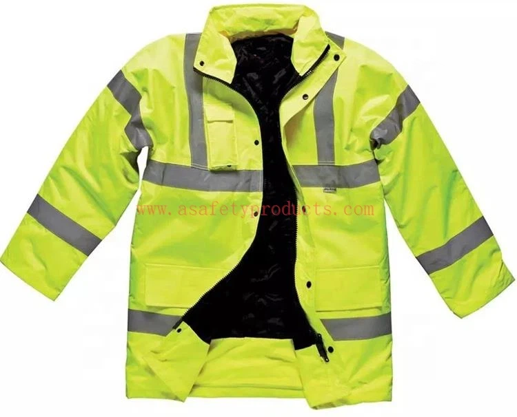 insulated waterproof hi vis security jacket with taped seams and storm flap